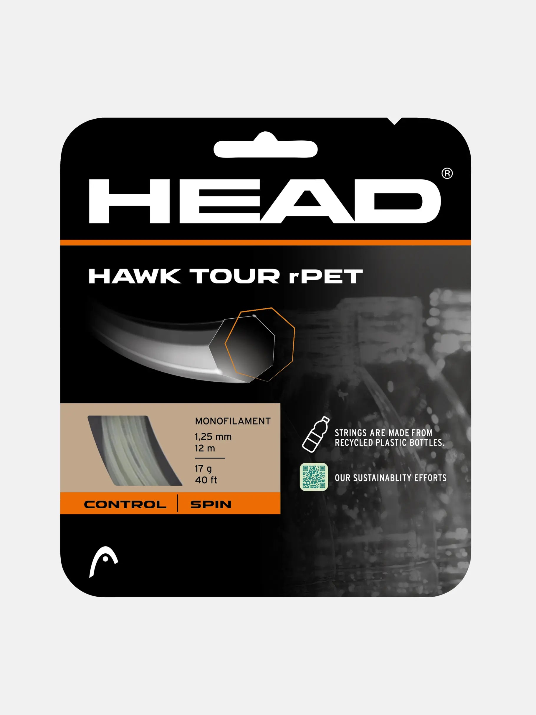 HEAD HAWK TOUR RPET TENNISSAITE 200M ROLLE - 1,25